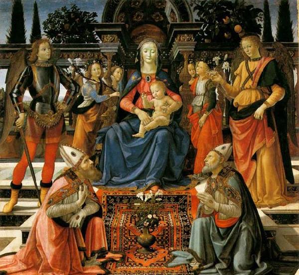 GHIRLANDAIO, Domenico Madonna and Child Enthroned with Saints Spain oil painting art